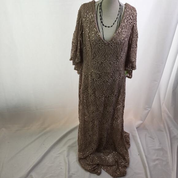 Blu Sage Sequin Gown Taupe 12 - Picture 1 of 16